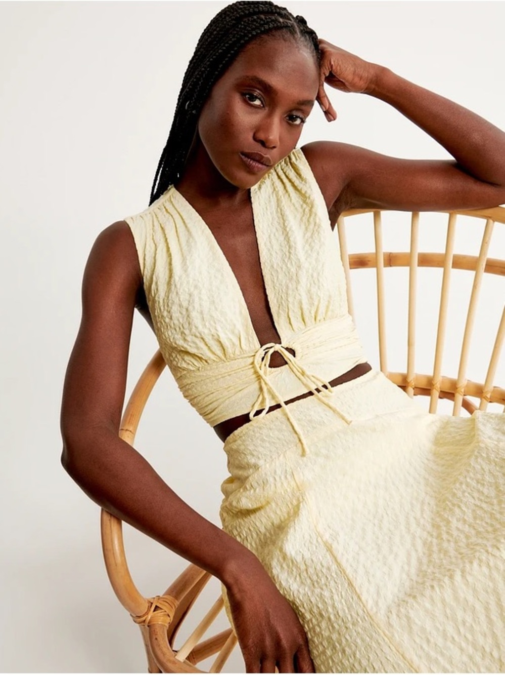Abercrombie Textured Yellow Midi Skirt